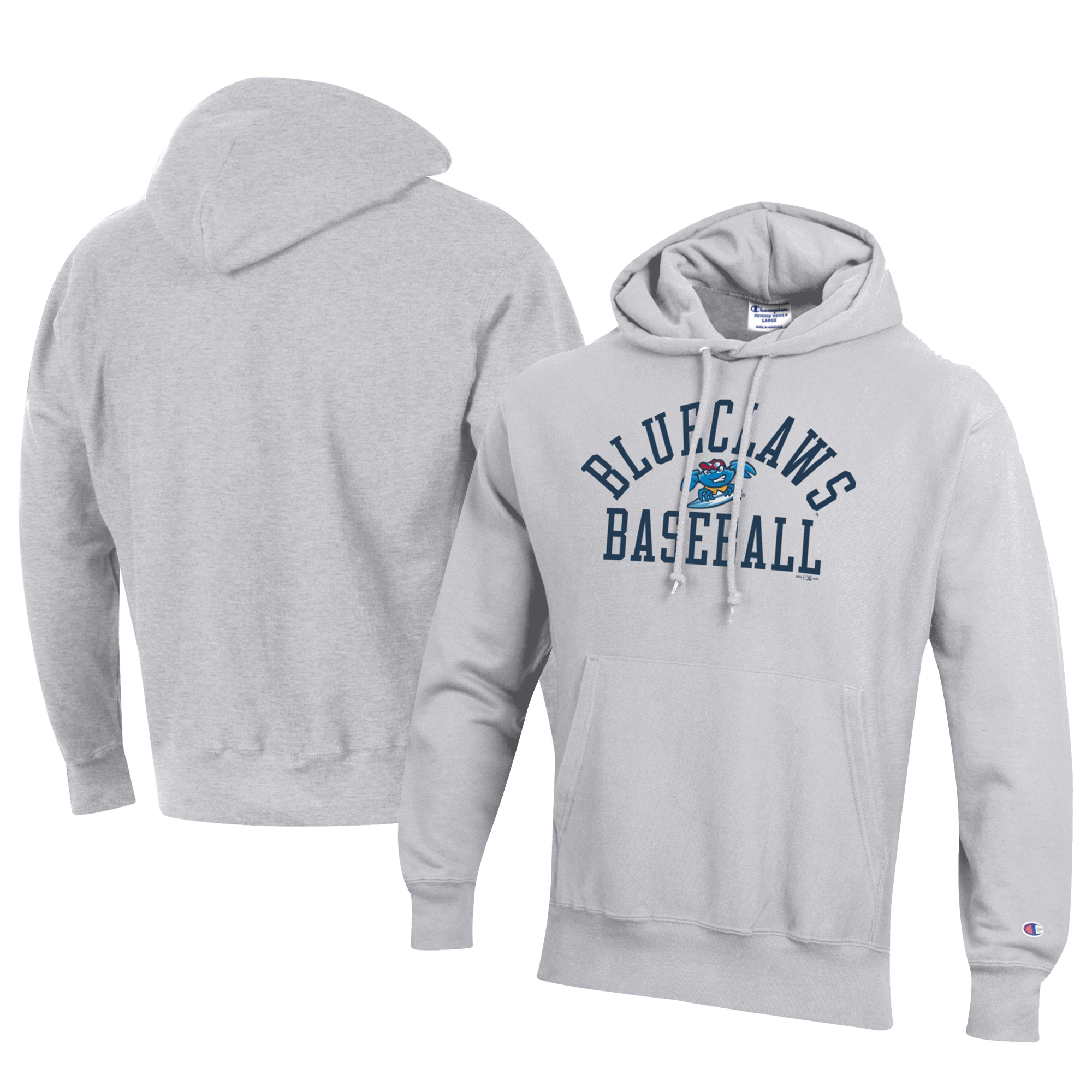 Men's Champion Gray Jersey Shore BlueClaws Baseball Reverse Weave Pullover Hoodie - Image 2