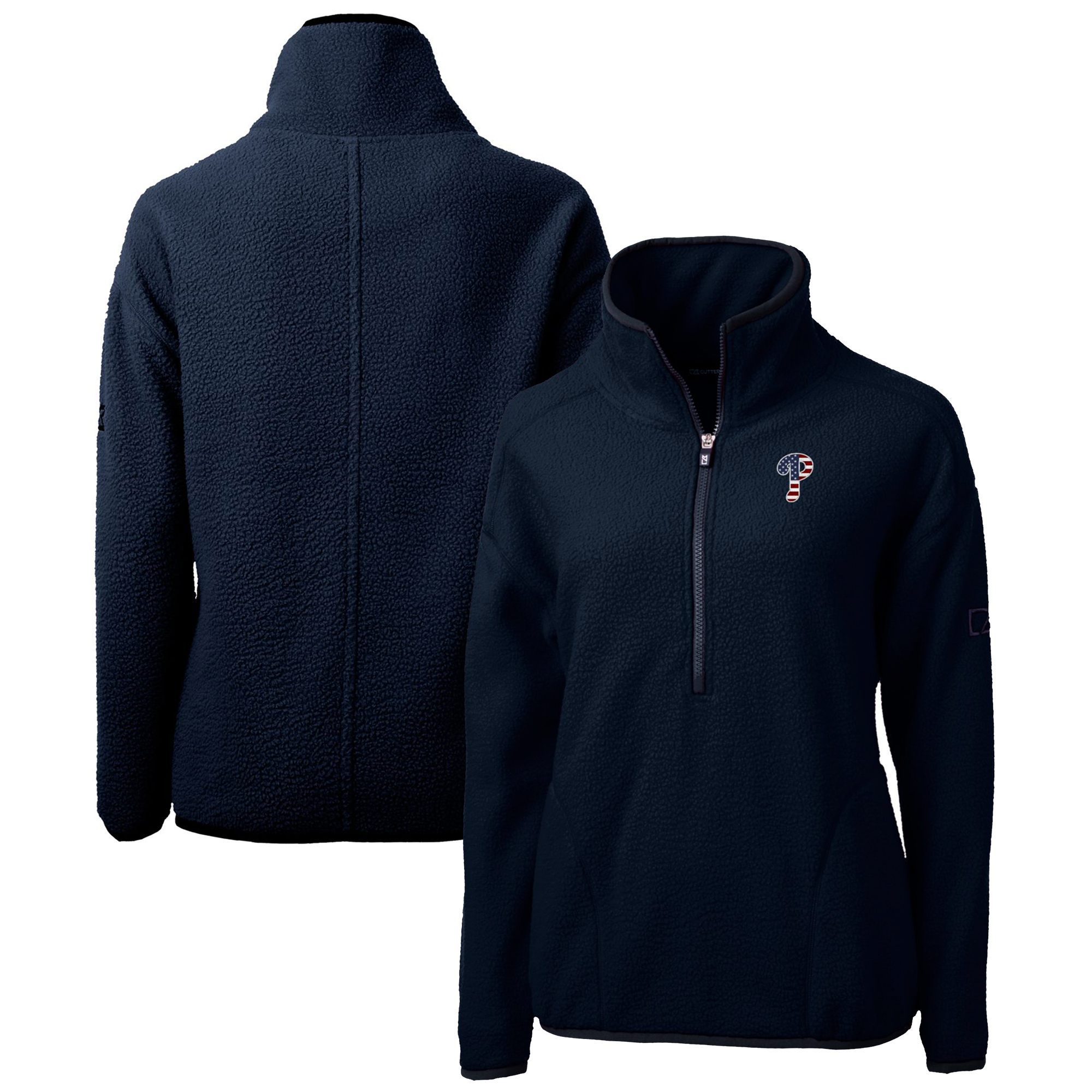 Women's Cutter & Buck Navy Philadelphia Phillies Americana Logo Cascade Eco Sherpa Fleece Half-Zip Pullover Jacket