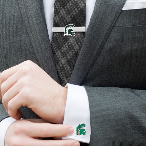 Michigan State Spartans Silvertone Team Logo Tie Clip & Cufflinks Set - Image 5