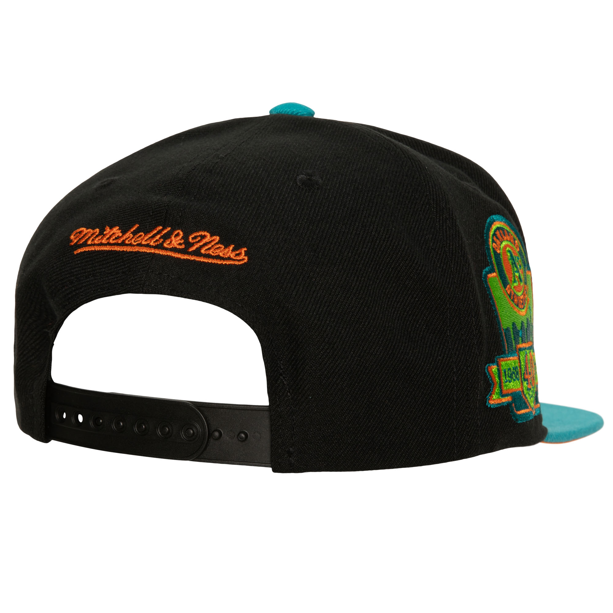 Men's Mitchell & Ness Black/Teal Oakland Athletics Citrus Cooler Snapback Hat - Image 3