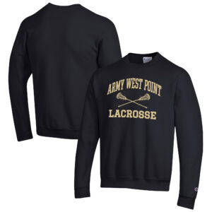 Men's Champion Black Army Black Knights Lacrosse Icon Crewneck Pullover Sweatshirt
