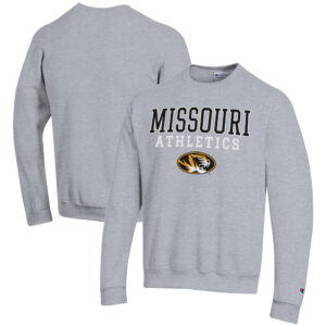 Men's Champion  Gray Missouri Tigers Athletics Logo Stack Pullover Sweatshirt