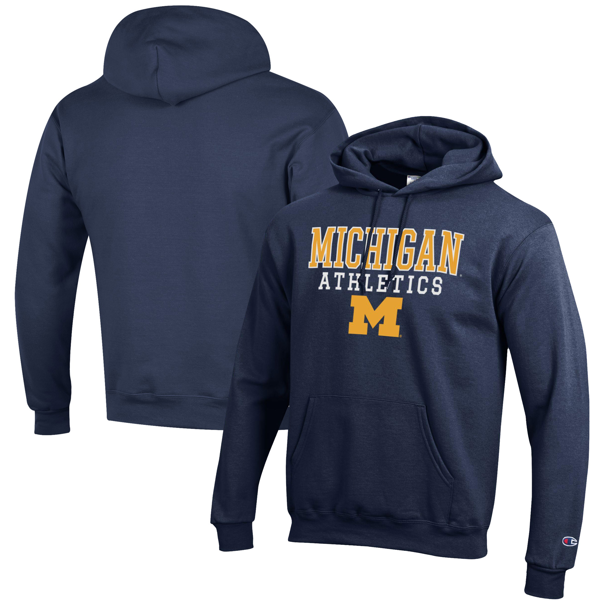 Men's Champion Navy Michigan Wolverines Athletics Logo Stack Pullover Hoodie