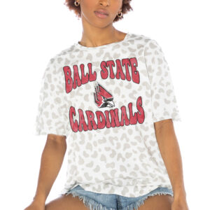 Women's Gameday Couture White Ball State Cardinals Crushing Victory Subtle Leopard Print T-Shirt