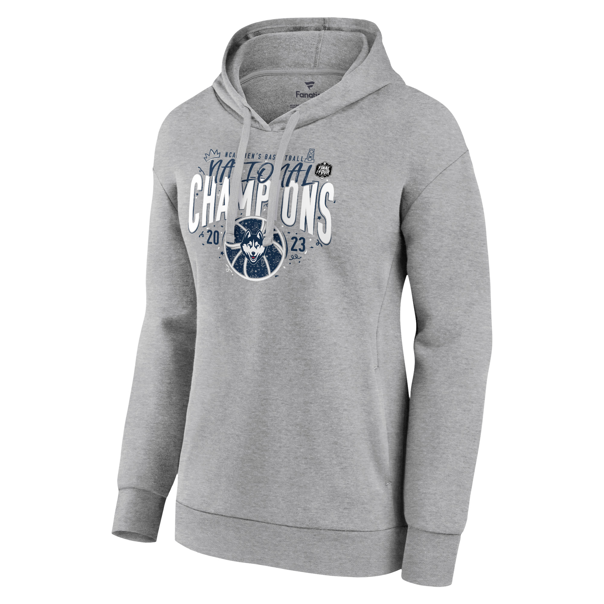 Women's Fanatics Gray UConn Huskies 2023 NCAA Men’s Basketball National Champions Confetti Pullover Hoodie - Image 7