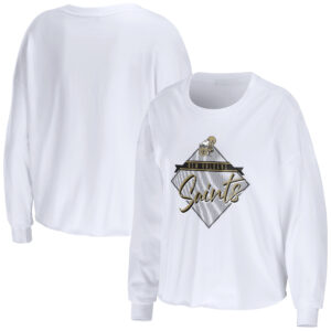 Women's WEAR by Erin Andrews White New Orleans Saints Domestic Cropped Long Sleeve T-Shirt