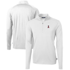 Men's Cutter & Buck  White Los Angeles Angels Virtue Eco Pique Recycled Quarter-Zip Pullover Top