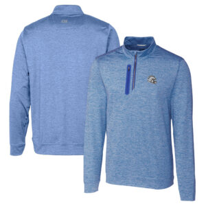 Men's Cutter & Buck  Blue Los Angeles Chargers Helmet Stealth Heathered Quarter-Zip Pullover Top