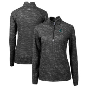 Women's Cutter & Buck  Black Philadelphia Eagles Helmet Logo Traverse Camo Print Stretch Quarter-Zip Pullover Top