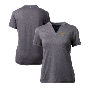 Women's Cutter & Buck  Heather Charcoal Green Bay Packers Helmet Logo DryTec Forge Stretch V-Neck Blade Top