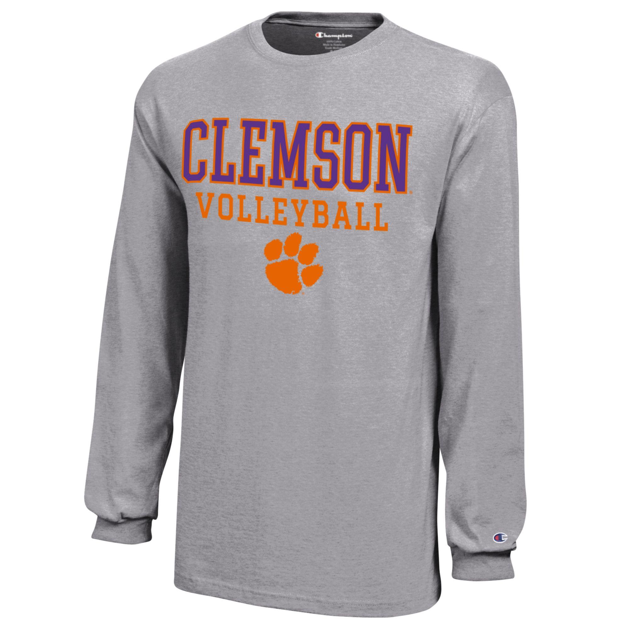 Youth Champion Gray Clemson Tigers Stacked Logo Long Sleeve Volleyball T-Shirt - Image 3
