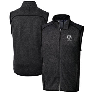 Men's Cutter & Buck  Heather Charcoal Texas A&M Aggies Alumni Logo Mainsail Sweater Knit Fleece Full-Zip Vest
