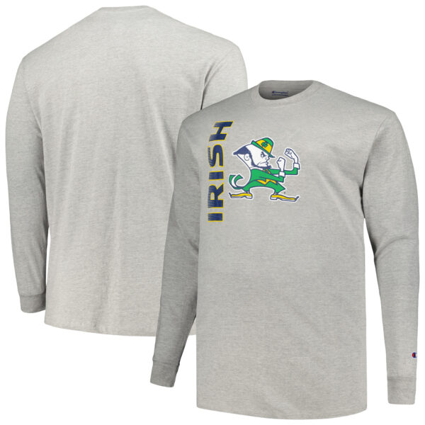 Men's Champion Heather Gray Notre Dame Fighting Irish Big & Tall Mascot Long Sleeve T-Shirt - Image 5
