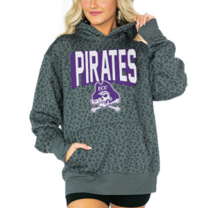 Women's Gameday Couture  Black ECU Pirates Running Wild Leopard Print Pullover Hoodie