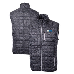 Men's Cutter & Buck  Black Big Ten Gear Rainier PrimaLoft Eco Insulated Printed Full-Zip Puffer Vest