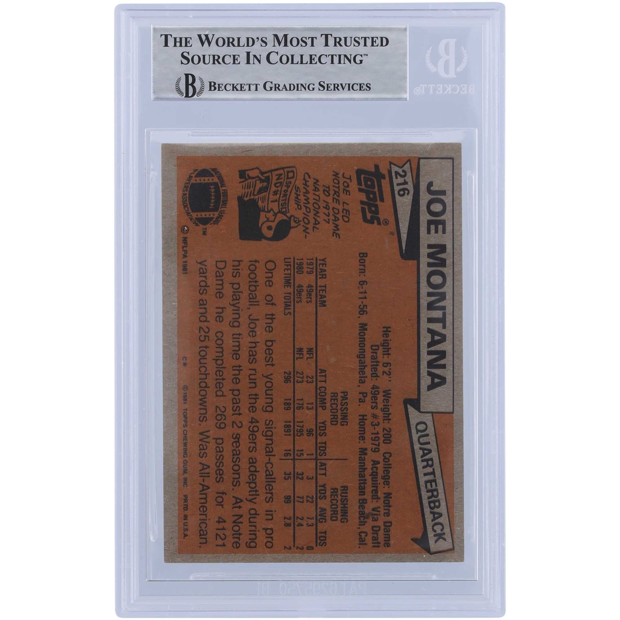 Joe Montana San Francisco 49ers Autographed 1981 Topps Series 1 #216 Beckett Fanatics Witnessed Authenticated Rookie Card with "Joe Cool" Inscription - Image 6
