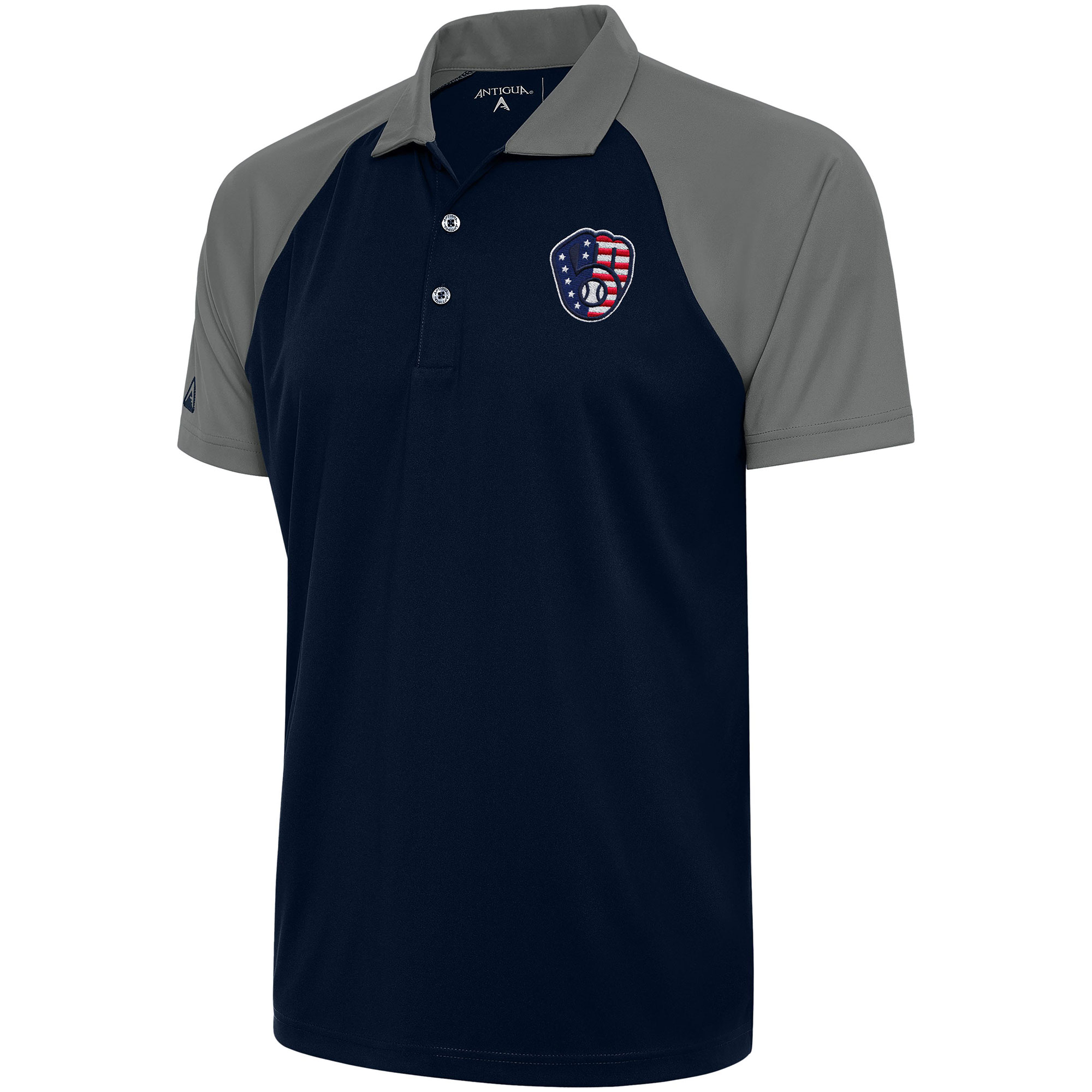 Men's Antigua Navy/Steel Milwaukee Brewers Patriotic Nova Polo