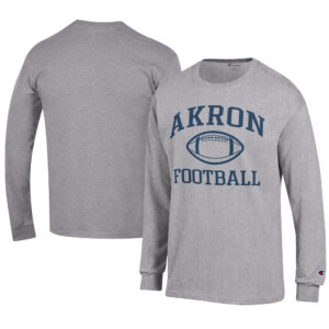 Men's Champion  Gray Akron Zips Football Jersey Long Sleeve T-Shirt