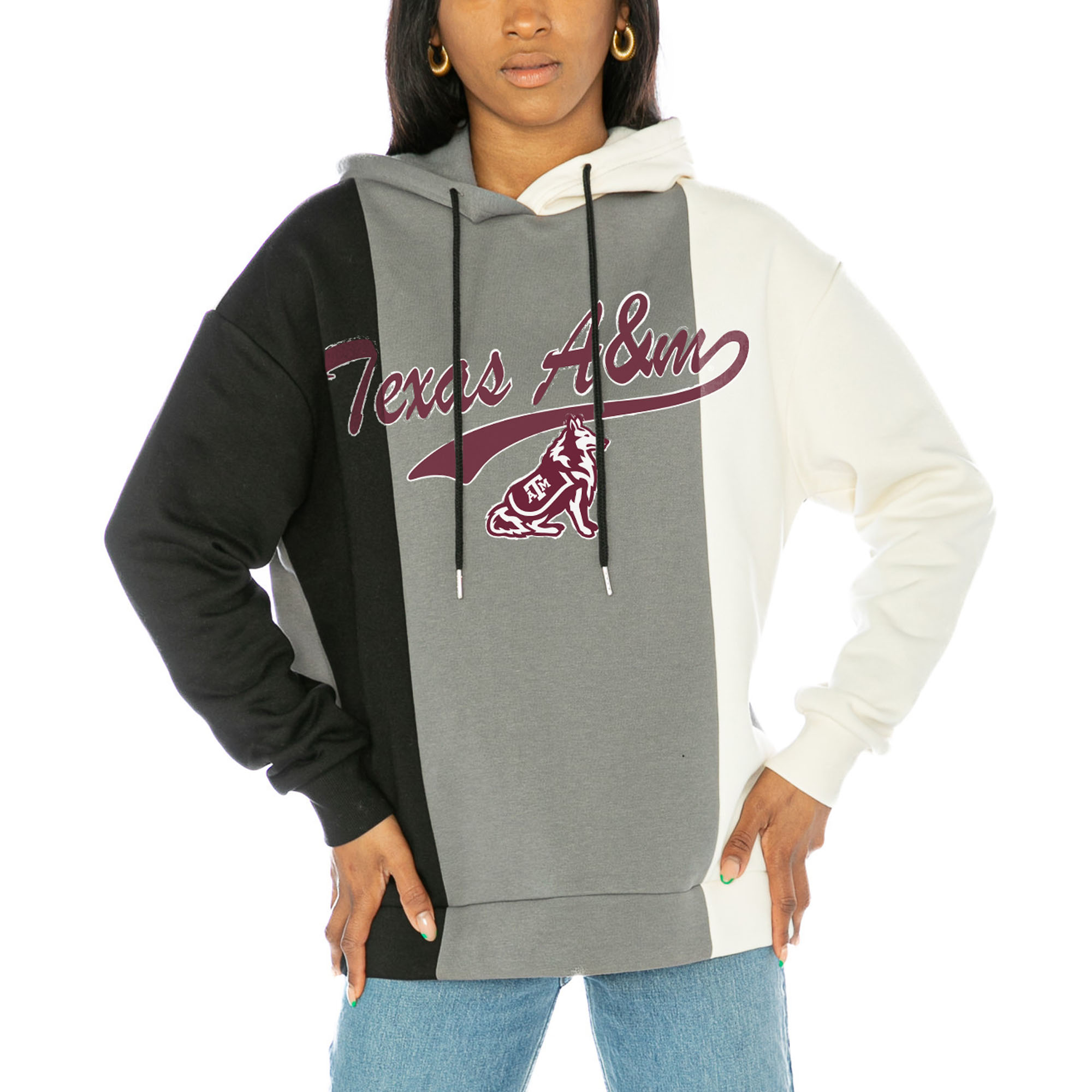 Women's Gameday Couture Black/White Texas A&M Aggies Go All In Tri-Color Pullover Hoodie
