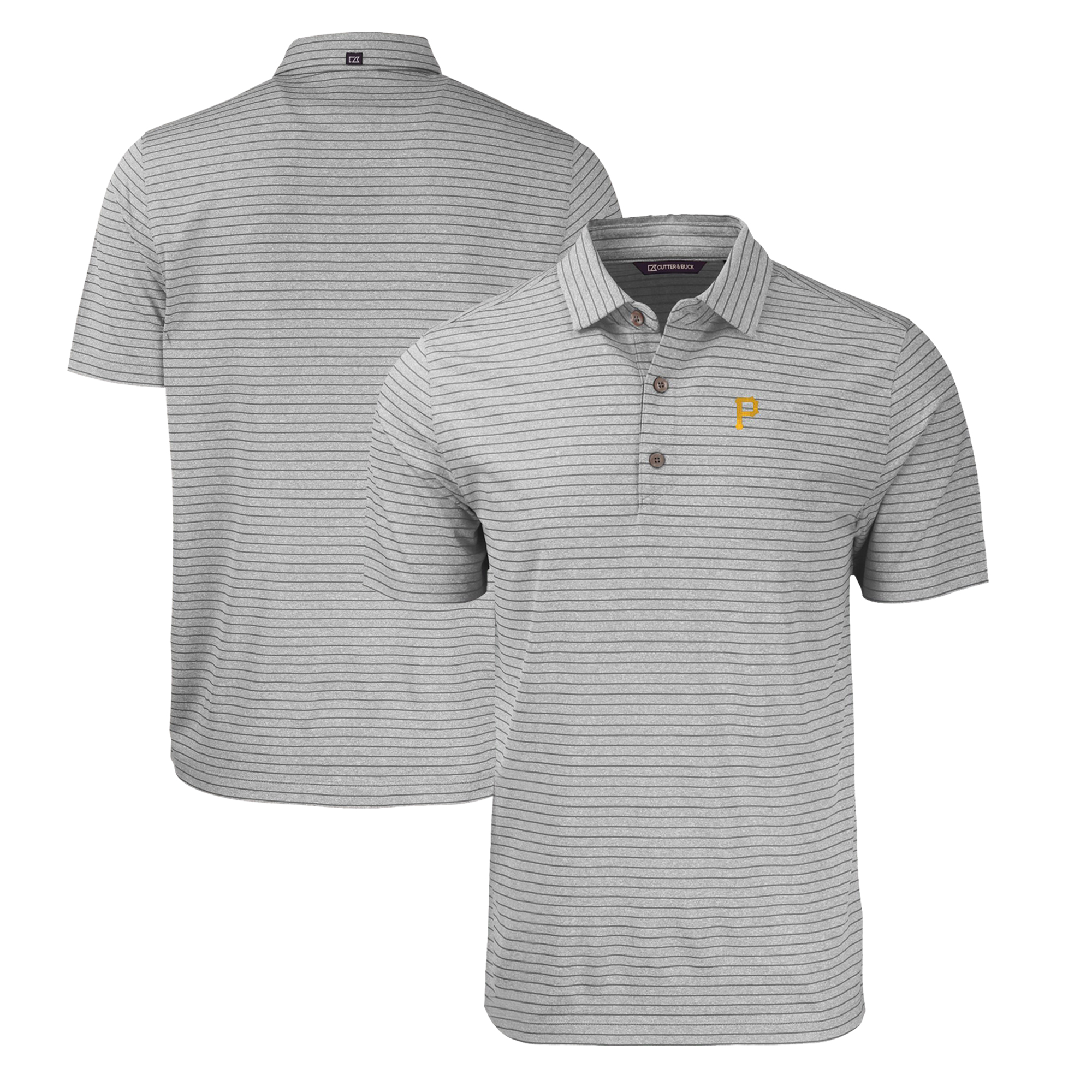 Men's Cutter & Buck Heather Gray Pittsburgh Pirates Forge Eco Heathered Stripe Stretch Recycled Polo