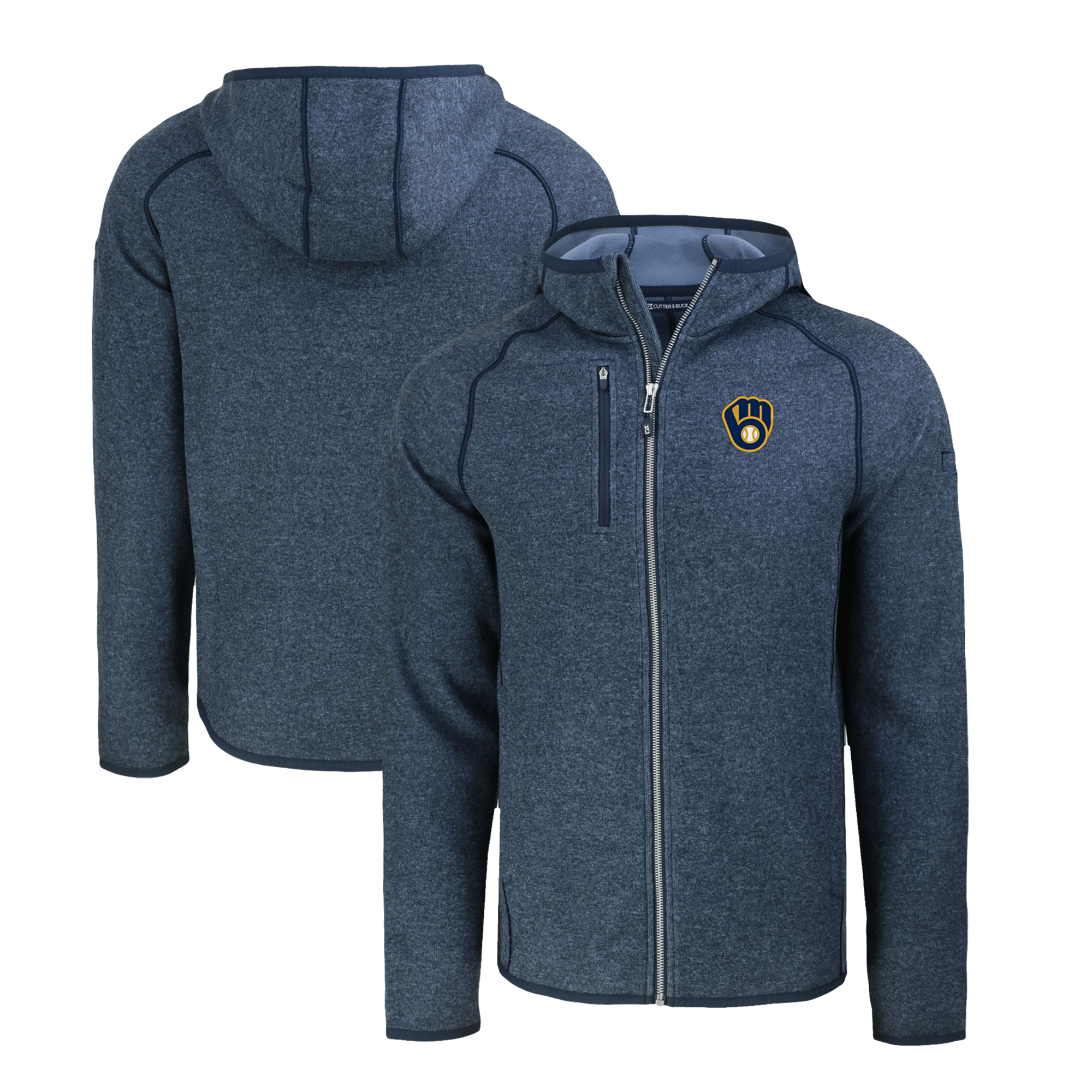 Men's Cutter & Buck Heather Navy Milwaukee Brewers Mainsail Full-Zip Hooded Jacket - Image 2