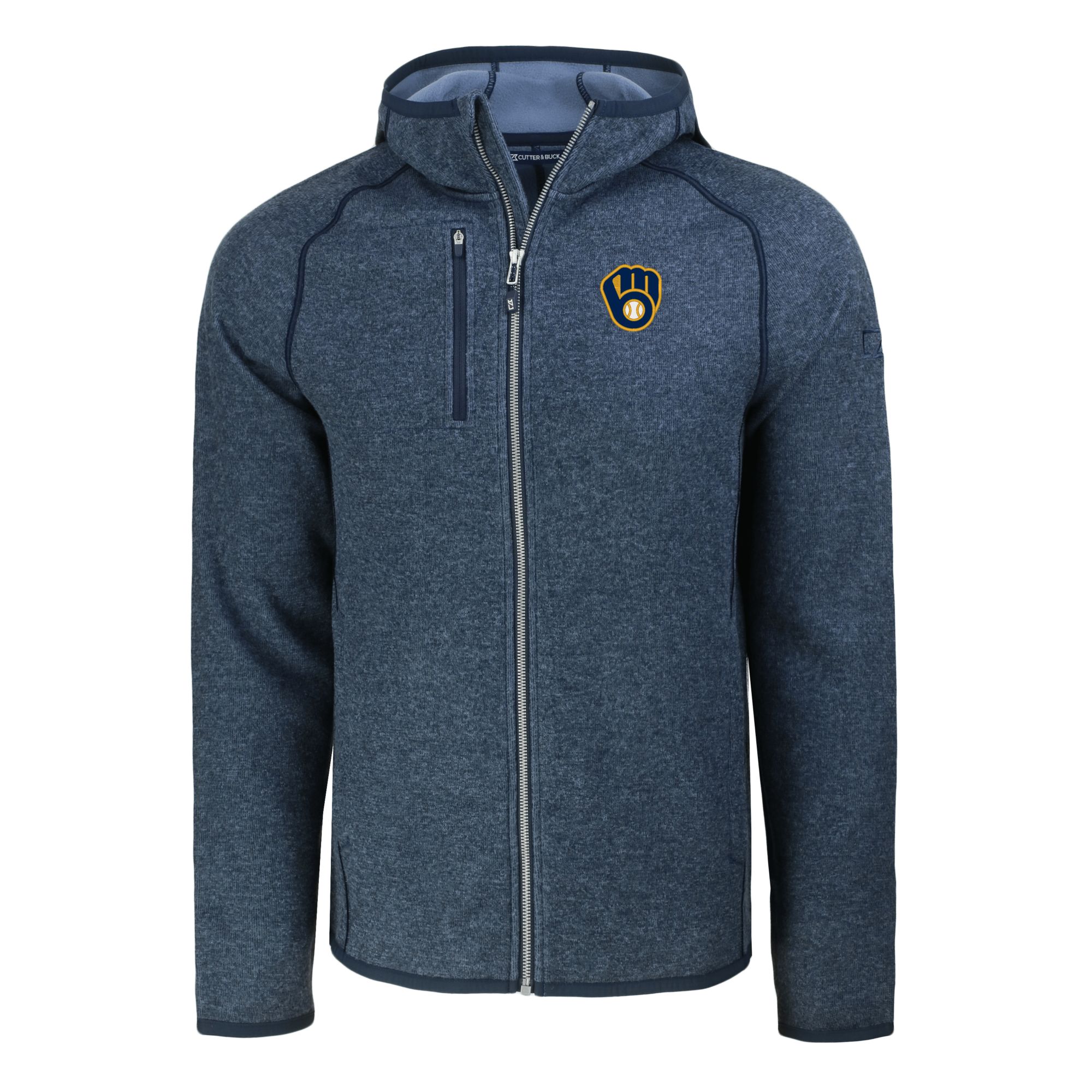 Men's Cutter & Buck Heather Navy Milwaukee Brewers Mainsail Full-Zip Hooded Jacket - Image 6
