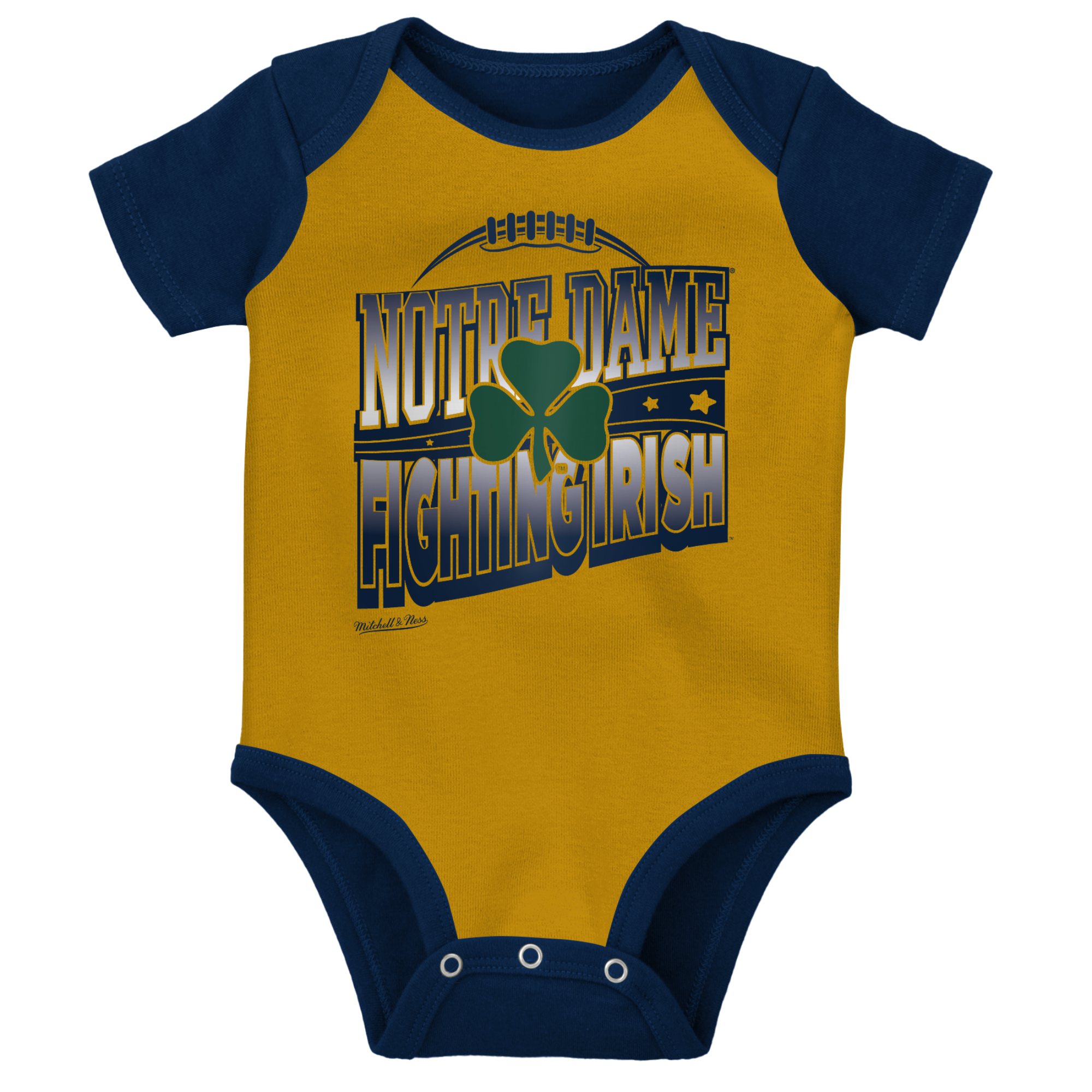 Infant Mitchell & Ness Navy/Gold Notre Dame Fighting Irish 3-Pack Bodysuit, Bib and Bootie Set - Image 3