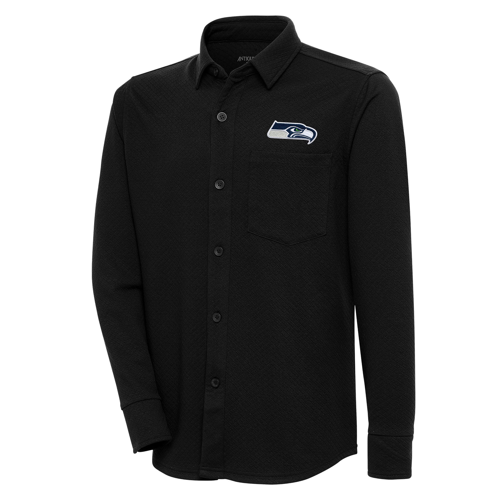 Men's Antigua Black Seattle Seahawks Streamer Button-Up Shacket