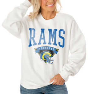 Women's Gameday Couture White Los Angeles Rams Oversized Line Pullover Sweatshirt