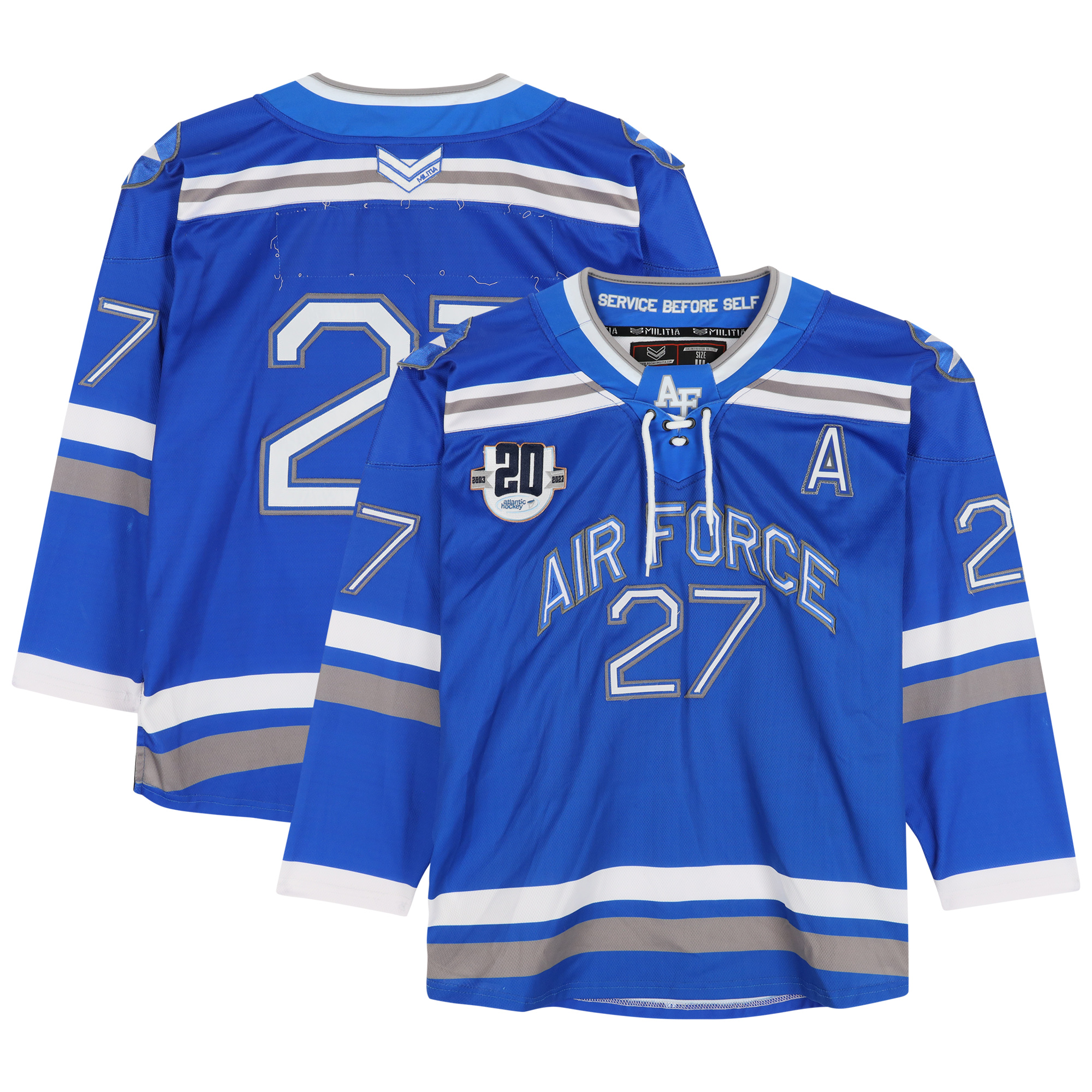 Air Force Falcons Team-Issued #27 Blue Jersey with 20th Anniversary Patch from the Hockey Program