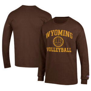 Men's Champion  Brown Wyoming Cowboys Stacked Logo Volleyball Jersey Long Sleeve T-Shirt