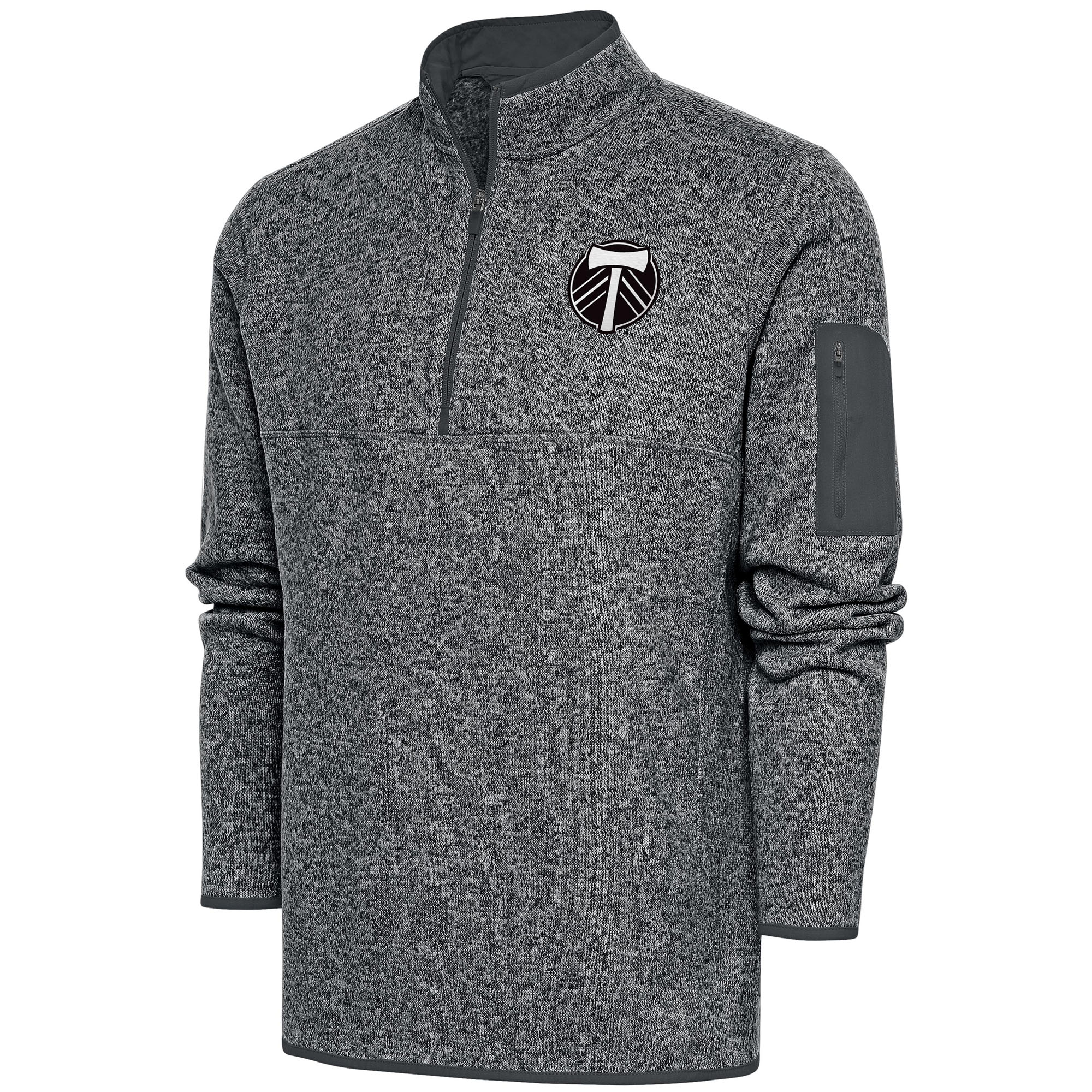 Men's Antigua Heather Gray Portland Timbers Brushed Metallic Fortune Quarter-Zip Jacket