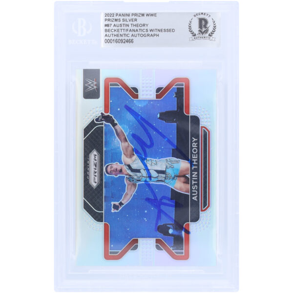 Austin Theory WWE Autographed 2022 Panini Prizm Silver #87 Beckett Fanatics Witnessed Authenticated Card