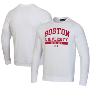 Men's Under Armour White Boston University  All Day Fleece Pullover Sweatshirt