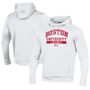 Men's Under Armour White Boston University Lacrosse Fleece Pullover Hoodie