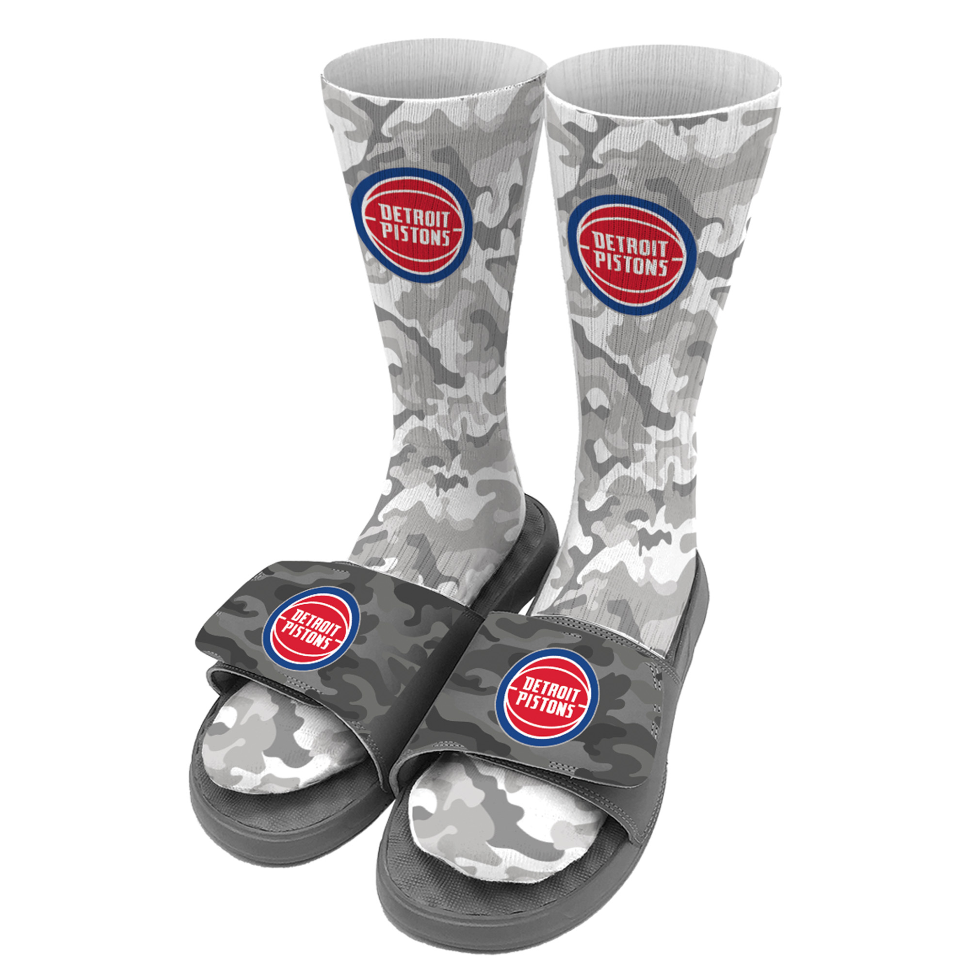 Youth ISlide Gray Detroit Pistons Camo Sock & Slide Bundle