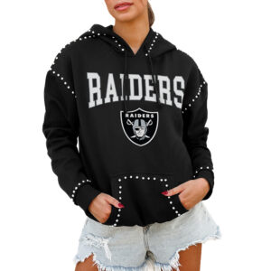 Women's Gameday Couture Black Las Vegas Raiders Catch the Vibe Studded Pullover Hoodie