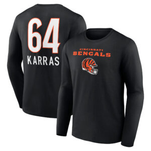 Men's Ted Karras Black Cincinnati Bengals Team Wordmark Player Name & Number Long Sleeve T-Shirt