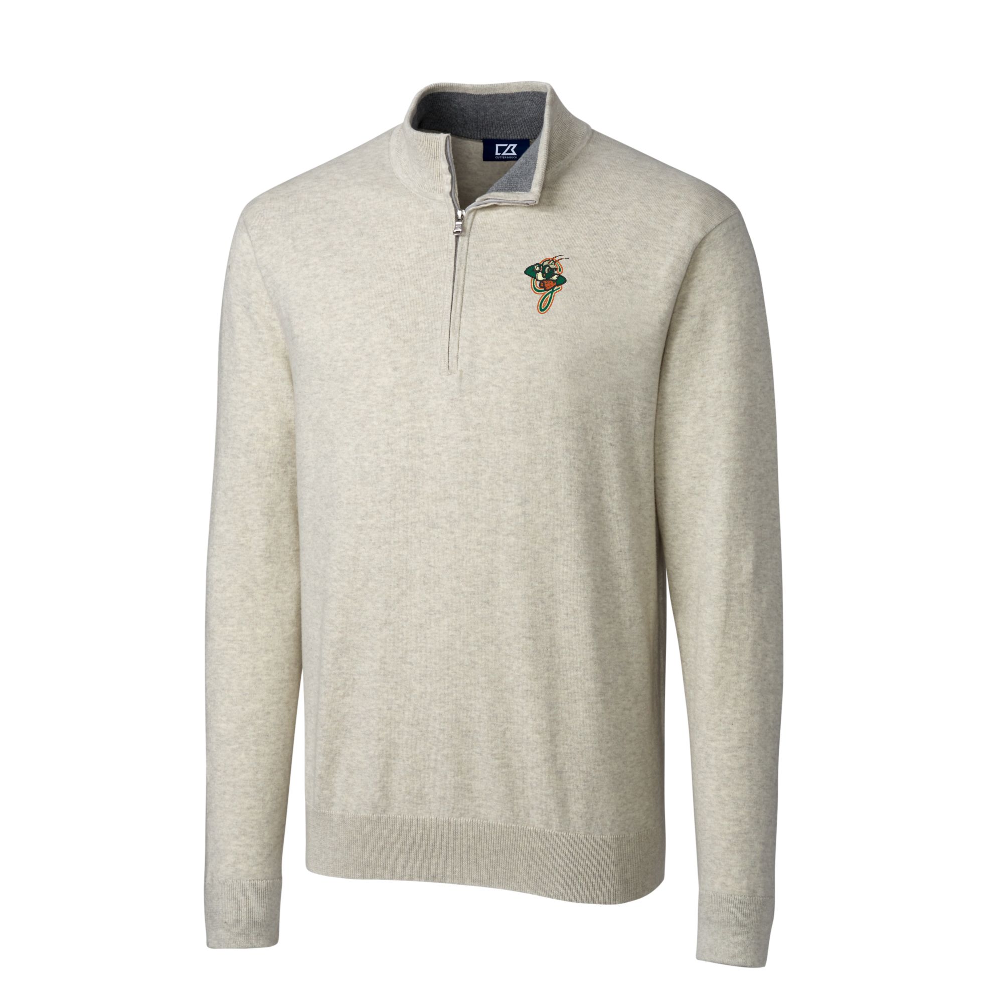 Men's Cutter & Buck Oatmeal Greensboro Grasshoppers Lakemont Tri-Blend Quarter-Zip Pullover Sweater - Image 6