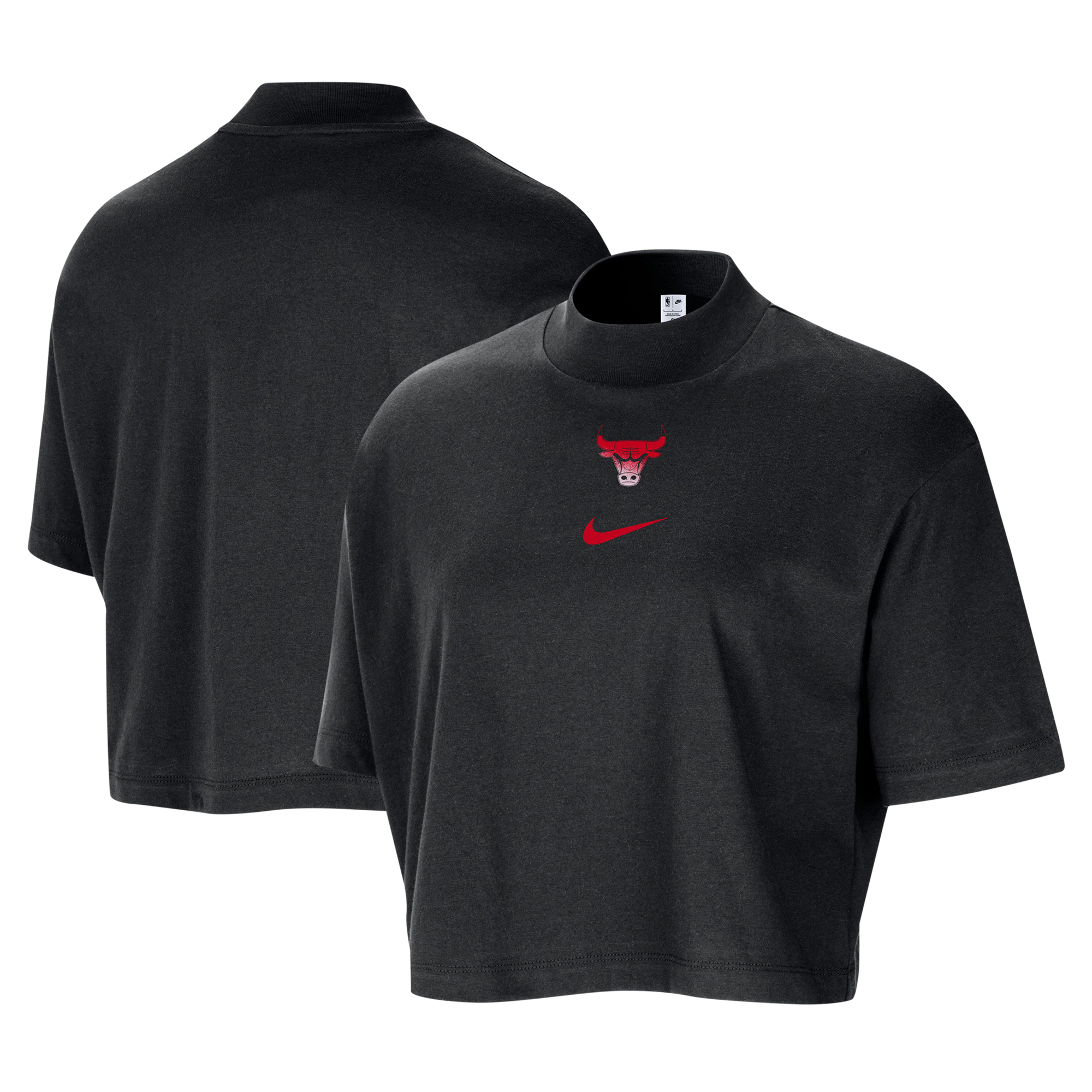 Women's Nike Black Chicago Bulls Courtside Mock Neck Loose Fit Cropped T-Shirt - Image 4
