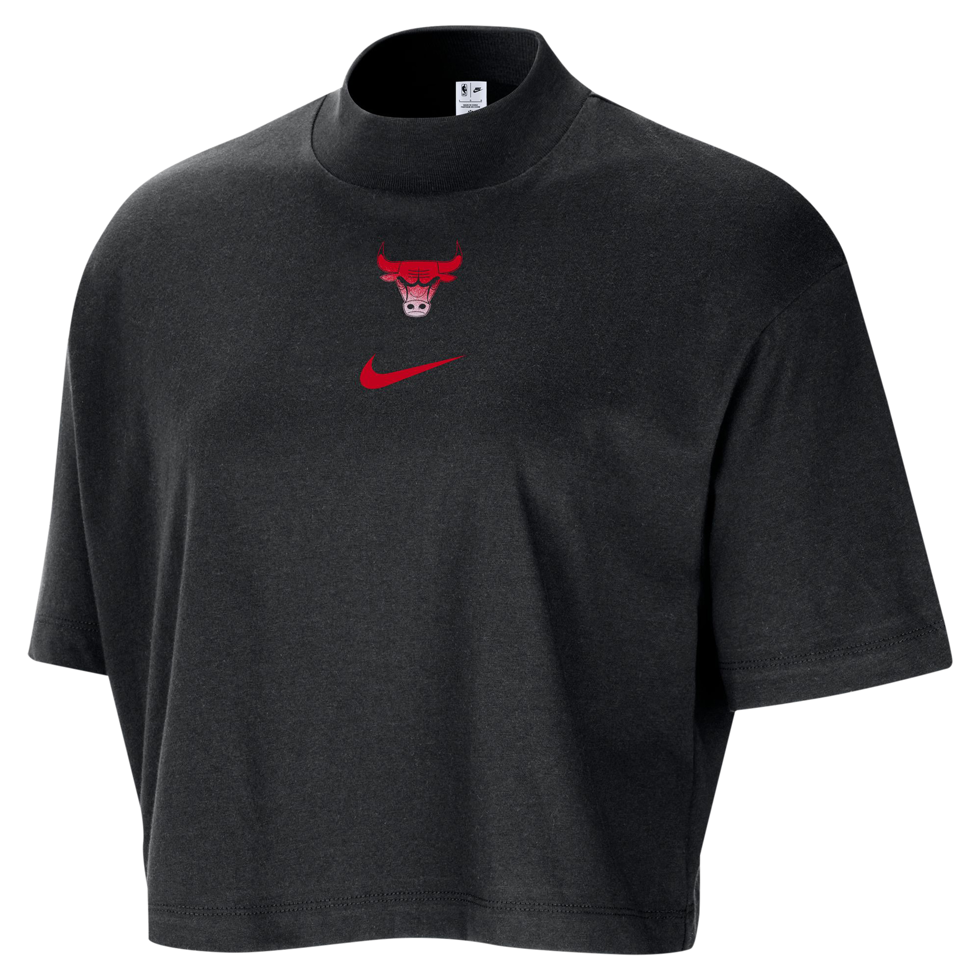 Women's Nike Black Chicago Bulls Courtside Mock Neck Loose Fit Cropped T-Shirt - Image 6