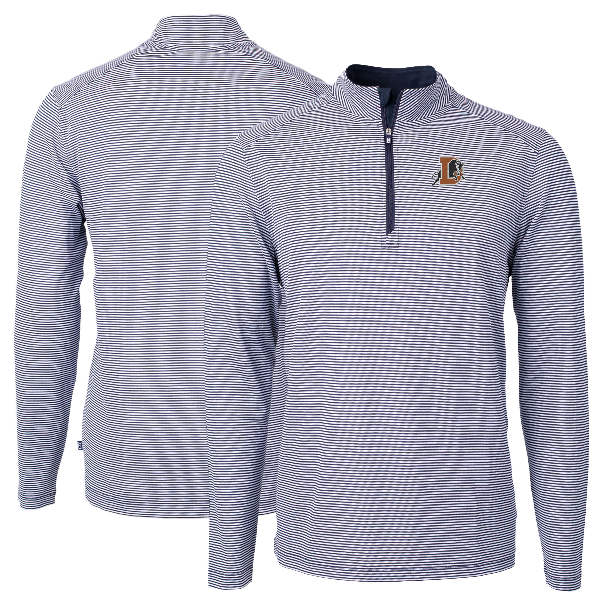 Men's Cutter & Buck Navy Durham Bulls Big & Tall Virtue Eco Pique Micro Stripe Recycled Quarter-Zip Pullover