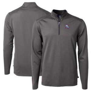 Men's Cutter & Buck Black New Hampshire Fisher Cats Big & Tall Virtue Eco Pique Micro Stripe Recycled Quarter-Zip Pullover