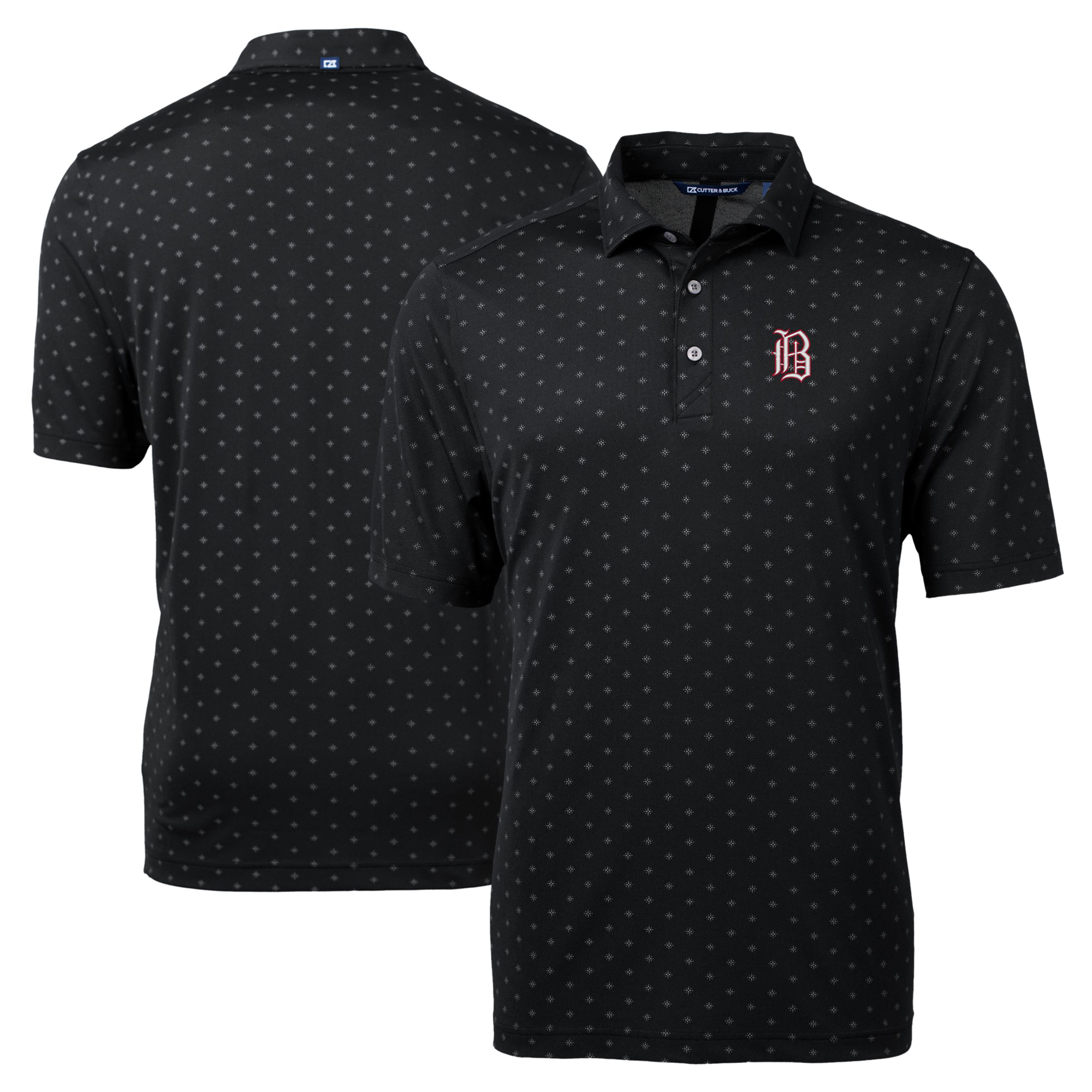 Men's Cutter & Buck Black Birmingham Barons Big & Tall Virtue Eco Pique Tile Print Recycled Polo