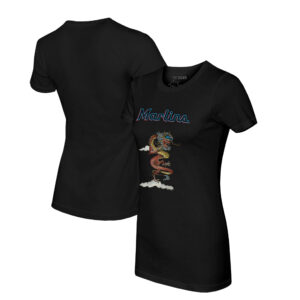 Women's Tiny Turnip Black Miami Marlins 2024 Year of the Dragon T-Shirt