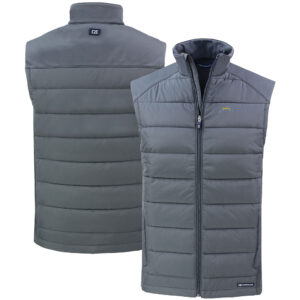 Men's Cutter & Buck Gray Los Angeles Chargers Primary Mark Evoke PrimaLoft Hybrid Eco Softshell Recycled Full-Zip Vest