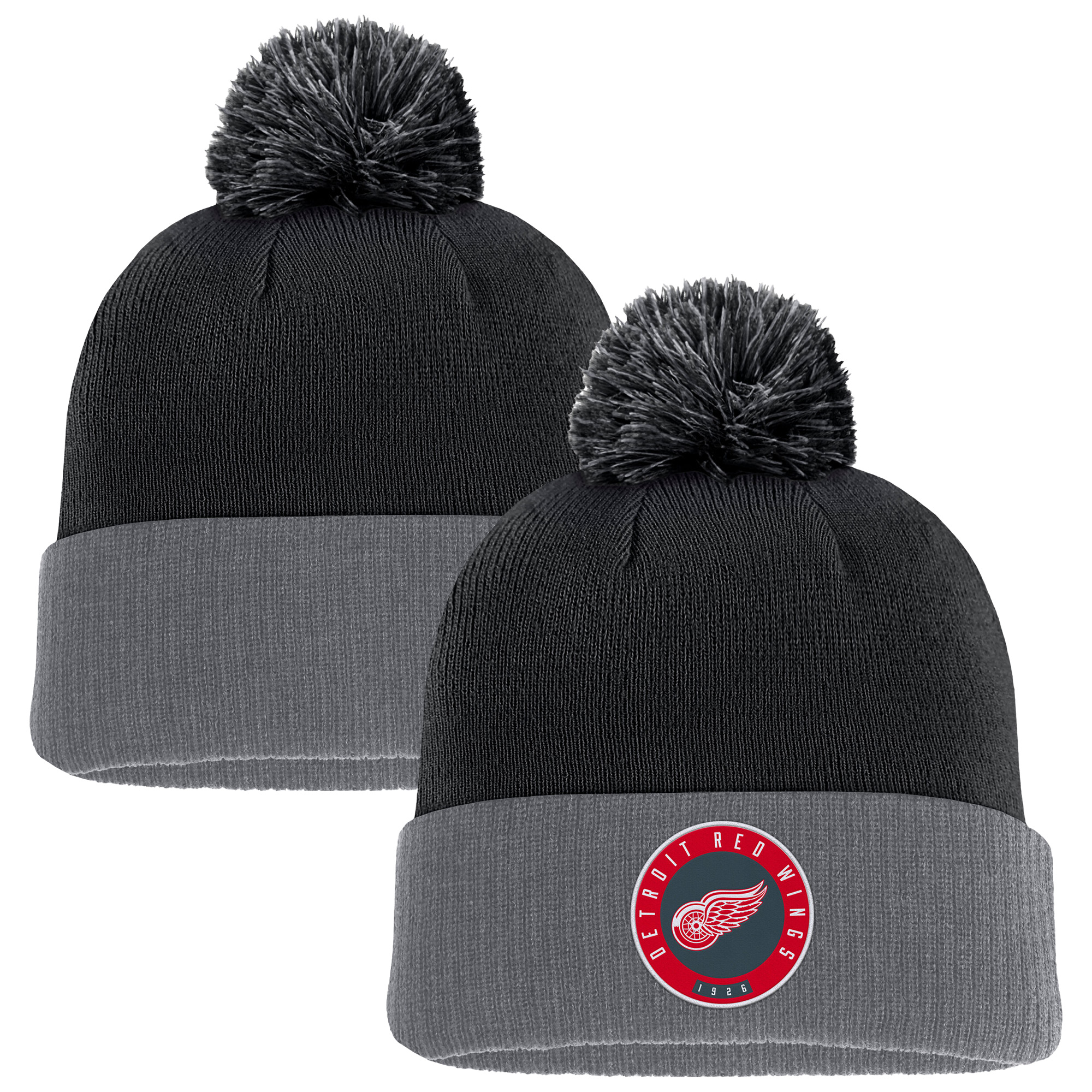 Men's Fanatics Black Detroit Red Wings Cuffed Knit Hat with Pom