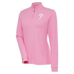 Women's Antigua  Pink Philadelphia Phillies Mentor Quarter-Zip Pullover Top