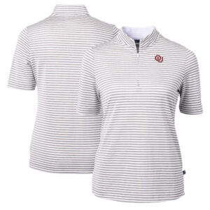 Women's Cutter & Buck  Gray Oklahoma Sooners Vault DryTec Virtue Eco Pique Stripe Recycled Top