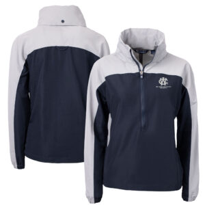 Women's Cutter & Buck  Navy/Gray George Washington University Vault Charter Eco Recycled Half-Zip Anorak Jacket